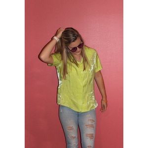 vintage metallic lime green women’s button up